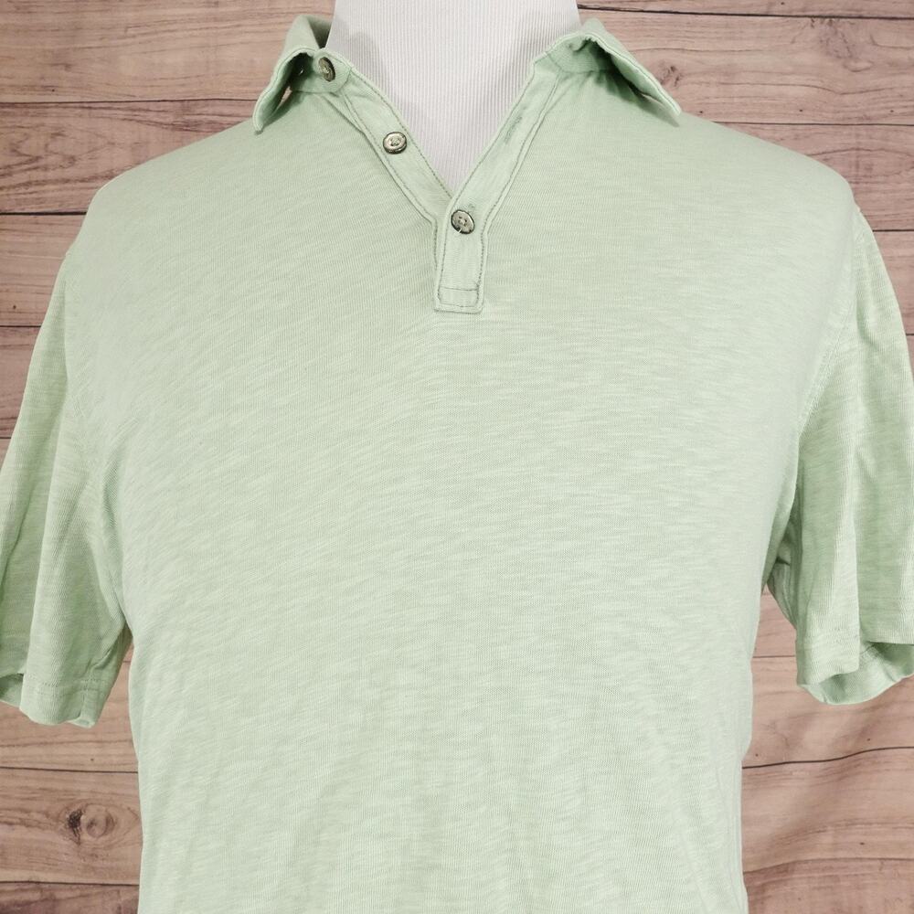 Robert Barakett Polo Shirt Mens Large Green Slub Knit 100% Cotton Casual